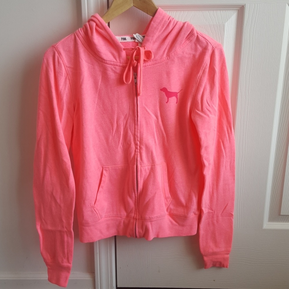 Victoria's Secret PINK Coral Neon Zip Up Hoodie